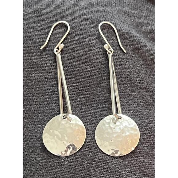Vintage Modern Hammered Sterling Silver ATI Circle Disc Drop Dangle Earrings 2.5 - Picture 2 of 8